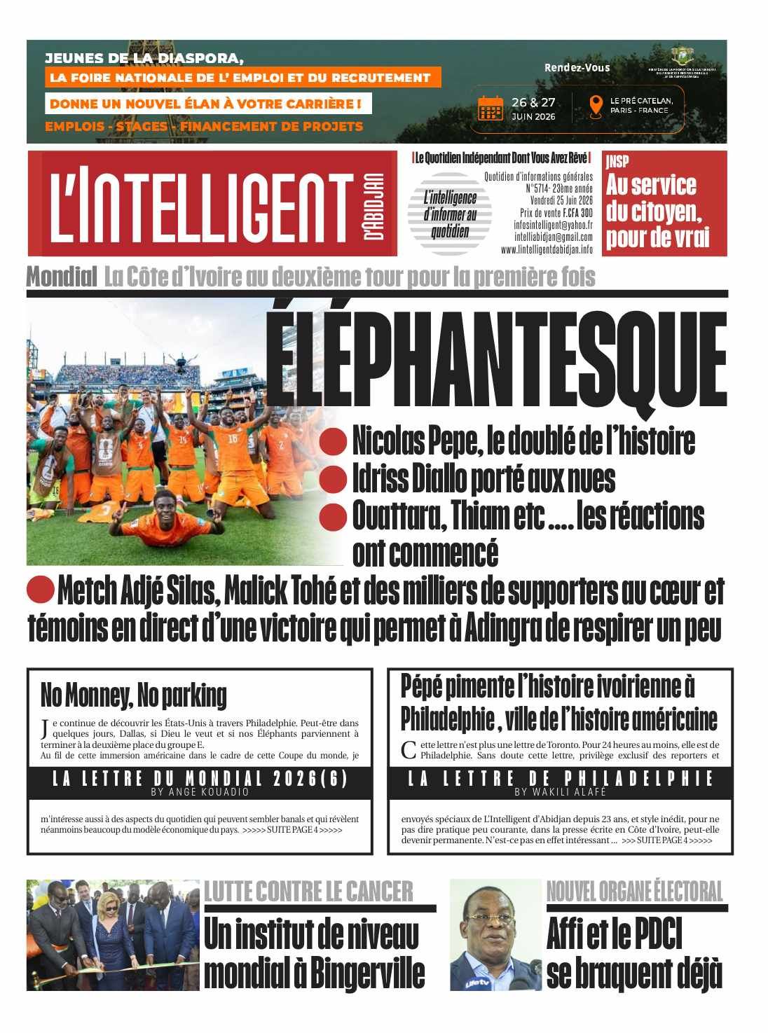 L’Intelligent en PDF:  Mondial-La Côte d’Ivoire au deuxième tour pour pour la première fois   ÉLÉPHANTESQUE